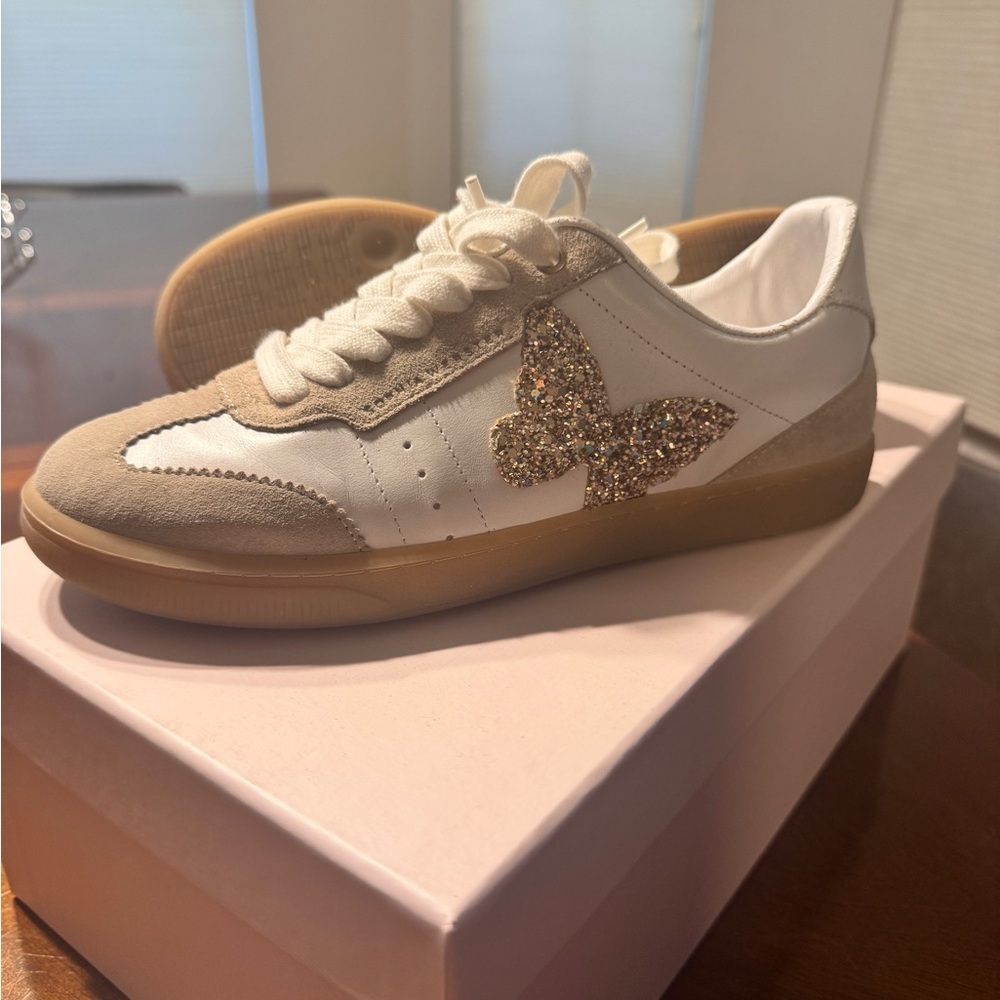 Sophia Webster White Sneakers  Champagne Glitter Butterfly